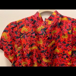 J Crew tie-neck blouse S, fabulous cat print!